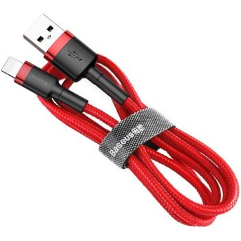 USB töltő- és adatkábel, Lightning, 50 cm, 2400 mA, törésgátlóval, gyorstöltés, cipőfűző minta, Baseus Cafule, CALKLF-A09, piros kép
