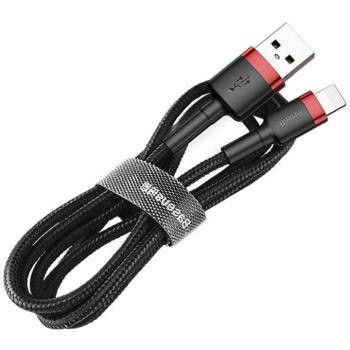 USB töltő- és adatkábel, Lightning, 50 cm, 2400 mA, törésgátlóval, gyorstöltés, cipőfűző minta, Baseus Cafule, CALKLF-A19, fekete/piros kép