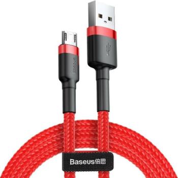 USB töltő- és adatkábel, microUSB, 100 cm, 2400 mA, törésgátlóval, cipőfűző minta, Baseus Cafule, CAMKLF-B09, piros kép