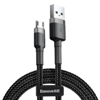 USB töltő- és adatkábel, microUSB, 100 cm, 2400 mA, törésgátlóval, cipőfűző minta, Baseus Cafule, CAMKLF-BG1, fekete/szürke kép