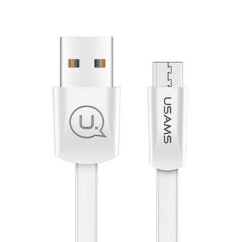 USB töltő- és adatkábel, microUSB, 120 cm, 2000 mA, lapos, USAMS U2, SJ201MIC02, fehér kép