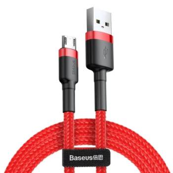 USB töltő- és adatkábel, microUSB, 200 cm, 1500 mA, törésgátlóval, cipőfűző minta, Baseus Cafule, CAMKLF-C09, piros kép