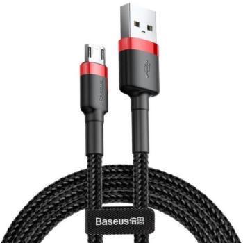 USB töltő- és adatkábel, microUSB, 200 cm, 1500 mA, törésgátlóval, cipőfűző minta, Baseus Cafule, CAMKLF-C91, fekete/piros kép