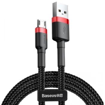 USB töltő- és adatkábel, microUSB, 300 cm, 2000 mA, törésgátlóval, cipőfűző minta, Baseus Cafule, CAMKLF-H91, fekete/piros kép