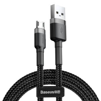 USB töltő- és adatkábel, microUSB, 300 cm, 2000 mA, törésgátlóval, cipőfűző minta, Baseus Cafule, CAMKLF-HG1, fekete/szürke kép