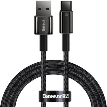 USB töltő- és adatkábel, USB Type-C, 100 cm, 100W, gyorstöltés, QC, Baseus Tungsten Gold, CAWJ000001, fekete kép