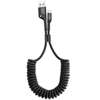 USB töltő- és adatkábel, USB Type-C, 100 cm, 2000 mA, spirálkábel, Baseus Fish Eye Spring, CATSR-01, fekete kép