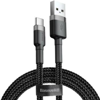 USB töltő- és adatkábel, USB Type-C, 100 cm, 3000 mA, törésgátlóval, gyorstöltés, cipőfűző minta, Baseus Cafule, CATKLF-BG1, fekete/szürke kép