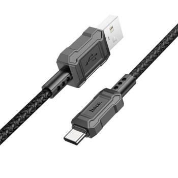USB töltő- és adatkábel, USB Type-C, 100 cm, 3000 mA, törésgátlóval, gyorstöltés, PD, cipőfűző minta, Hoco X94 Leader, fekete kép