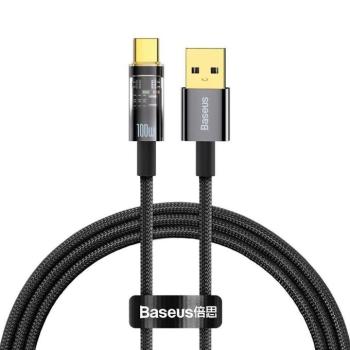 USB töltő- és adatkábel, USB Type-C, 100 cm, 6000 mA, 100W, gyorstöltés, cipőfűző minta, Baseus Explorer, CATS000201, fekete kép