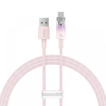 USB töltő- és adatkábel, USB Type-C, 100 cm, 6000 mA, 100W, gyorstöltés, cipőfűző minta, Baseus Explorer, CATS010404, rózsaszín kép