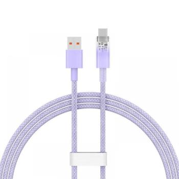 USB töltő- és adatkábel, USB Type-C, 100 cm, 6000 mA, 100W, gyorstöltés, cipőfűző minta, Baseus Explorer, CATS010405, lila kép