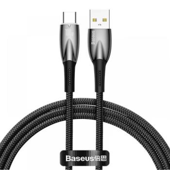 USB töltő- és adatkábel, USB Type-C, 100 cm, 6000 mA, 100W, törésgátlóval, gyorstöltés, Baseus Glimmer, CADH000401, fekete kép