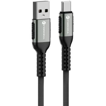 USB töltő- és adatkábel, USB Type-C, 120 cm, 3000 mA, 66W, törésgátlóval, gyorstöltés, QC 3.0, cipőfűző minta, Forcell F-Energy C256, fekete kép