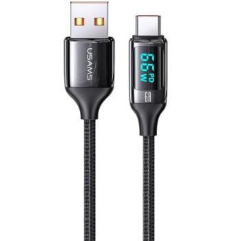 USB töltő- és adatkábel, USB Type-C, 120 cm, 6000 mA, LED kijelzővel, gyorstöltés, PD, cipőfűző minta, Usams U78, US-SJ544, fekete kép