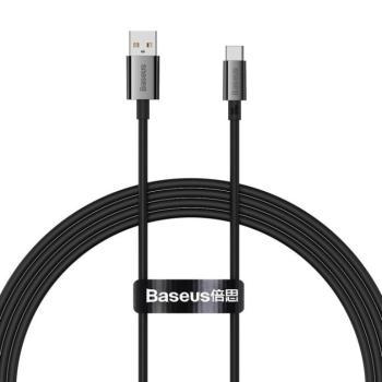 USB töltő- és adatkábel, USB Type-C, 150 cm, 6000mA, 100W, törésgátlóval, gyorstöltés, PD, QC, Baseus Superior, P10320102114-01, fekete kép