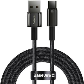 USB töltő- és adatkábel, USB Type-C, 200 cm, 100W, gyorstöltés, QC, Baseus Tungsten Gold, CAWJ000101, fekete kép