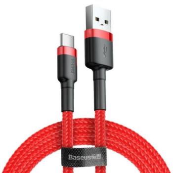 USB töltő- és adatkábel, USB Type-C, 200 cm, 2000 mA, törésgátlóval, gyorstöltés, cipőfűző minta, Baseus Cafule CATKLF-C09, piros kép