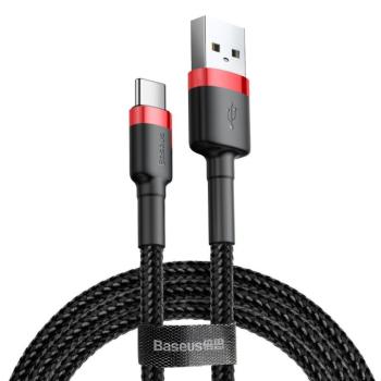 USB töltő- és adatkábel, USB Type-C, 200 cm, 2000 mA, törésgátlóval, gyorstöltés, cipőfűző minta, Baseus Cafule CATKLF-C91, fekete/piros kép
