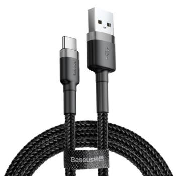 USB töltő- és adatkábel, USB Type-C, 200 cm, 2000 mA, törésgátlóval, gyorstöltés, cipőfűző minta, Baseus Cafule CATKLF-CG1, fekete/szürke kép