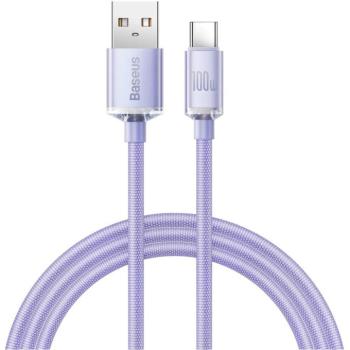 USB töltő- és adatkábel, USB Type-C, 200 cm, 5000 mA, 100W, gyorstöltés, PD, cipőfűző minta, Baseus Crystal Shine, CAJY000505, lila kép