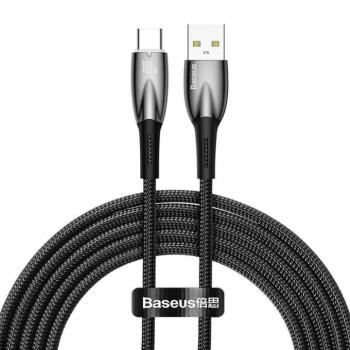 USB töltő- és adatkábel, USB Type-C, 200 cm, 6000 mA, 100W, törésgátlóval, gyorstöltés, Baseus Glimmer, CADH000501, fekete kép