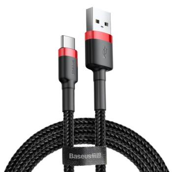 USB töltő- és adatkábel, USB Type-C, 300 cm, 2000 mA, törésgátlóval, gyorstöltés, cipőfűző minta, Baseus Cafule CATKLF-U91, fekete/piros kép