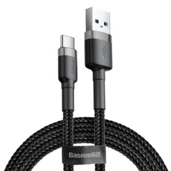 USB töltő- és adatkábel, USB Type-C, 300 cm, 2000 mA, törésgátlóval, gyorstöltés, cipőfűző minta, Baseus Cafule CATKLF-UG1, fekete/szürke kép
