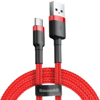 USB töltő- és adatkábel, USB Type-C, 50 cm, 3000 mA, törésgátlóval, gyorstöltés, cipőfűző minta, Baseus Cafule CATKLF-A09, piros kép