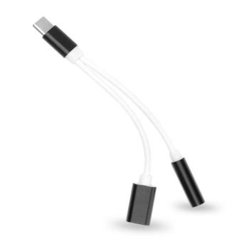 USB Type-C adapter 3,5 mm jack füllhallgatóhoz/Type-C töltőhöz - fekete/fehér kép