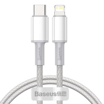 USB Type-C töltő- és adatkábel, Lightning, 100 cm, 20W, törésgátlóval, gyorstöltés, Baseus, CATLGD-02, fehér kép