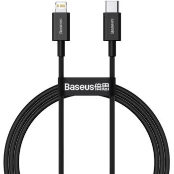 USB Type-C töltő- és adatkábel, Lightning, 100 cm, 20W, törésgátlóval, gyorstöltés, PD, Baseus Superior, CATLYS-A01, fekete kép