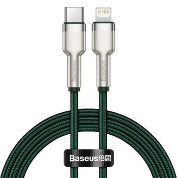 USB Type-C töltő- és adatkábel, Lightning, 100 cm, 20W, törésgátlóval, gyorstöltés, PD, cipőfűző minta, Baseus Cafule Metal, CATLJK-A06, zöld kép