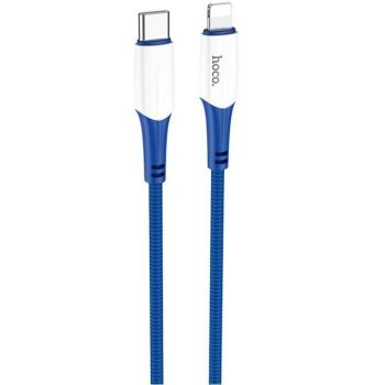 USB Type-C töltő- és adatkábel, Lightning, 100 cm, 20W, törésgátlóval, gyorstöltés, PD, cipőfűző minta, Hoco X70 Ferry, kék kép