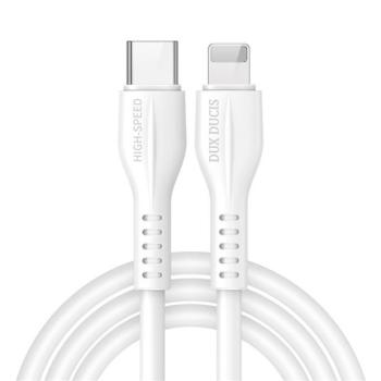 USB Type-C töltő- és adatkábel, Lightning, 100 cm, 2220 mA, törésgátlóval, gyorstöltés, PD, Dux Ducis K-V, fehér kép