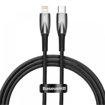 USB Type-C töltő- és adatkábel, Lightning, 100 cm, 2400mA, 20W, törésgátlóval, gyorstöltés, PD, Baseus Glimmer, CADH000001, fekete kép