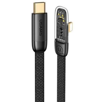 USB Type-C töltő- és adatkábel, Lightning, 120 cm, 20W, gyorstöltés, PD, 90 fokos/derékszögű, cipőfűző minta, Usams Iceflake, SJ583USB01, fekete kép