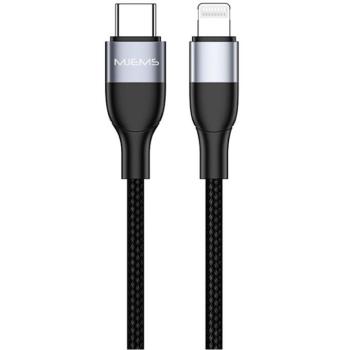 USB Type-C töltő- és adatkábel, Lightning, 120 cm, 3000 mA, 60W, gyorstöltés, PD, cipőfűző minta, MFI engedélyes, Usams Mjems, US-SJ330, fekete kép