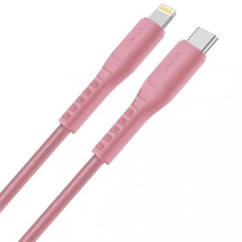 USB Type-C töltő- és adatkábel, Lightning, 120 cm, gyorstöltés, törésgátló, MFI engedélyes, Uniq Flex, rózsaszín kép