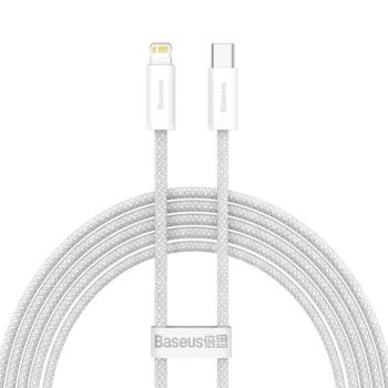 USB Type-C töltő- és adatkábel, Lightning, 200 cm, 20W, gyorstöltés, PD, cipőfűző minta, Baseus Dynamic, CALD000102, fehér kép