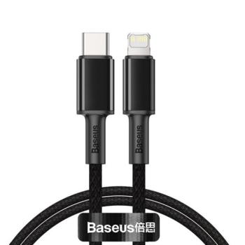 USB Type-C töltő- és adatkábel, Lightning, 200 cm, 20W, törésgátlóval, gyorstöltés, Baseus, CATLGD-A01, fekete kép