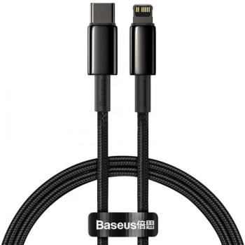 USB Type-C töltő- és adatkábel, Lightning, 200 cm, 20W, törésgátlóval, gyorstöltés, Baseus Tungsten Gold, CATLWJ-A01, fekete kép