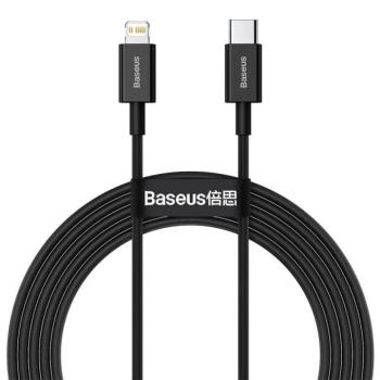 USB Type-C töltő- és adatkábel, Lightning, 200 cm, 20W, törésgátlóval, gyorstöltés, PD, Baseus Superior, CATLYS-C01, fekete kép