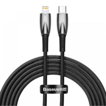 USB Type-C töltő- és adatkábel, Lightning, 200 cm, 2400mA, 20W, törésgátlóval, gyorstöltés, PD, Baseus Glimmer, CADH000101, fekete kép