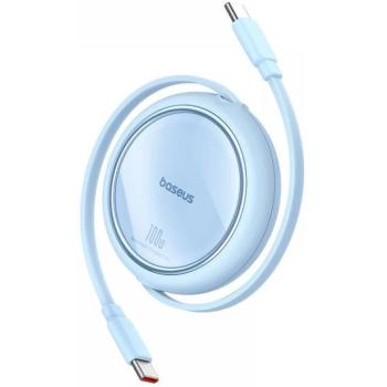 USB Type-C töltő- és adatkábel, USB Type-C, 100 cm, 100W, gyorstöltés, PD, lapos, feltekerhető, Baseus Free2Draw, világoskék kép