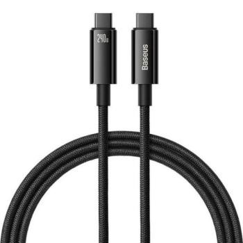 USB Type-C töltő- és adatkábel, USB Type-C, 100 cm, 240W, törésgátlóval, gyorstöltés, PD, Baseus Tungsten Gold, CAWJ040001, fekete kép