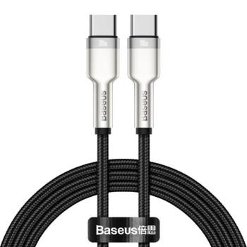 USB Type-C töltő- és adatkábel, USB Type-C, 100 cm, 5000 mA, 100W, gyorstöltés, PD, cipőfűző minta, Baseus Cafule Metal, CATJK-C01, fekete kép