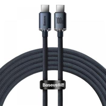 USB Type-C töltő- és adatkábel, USB Type-C, 120 cm, 5000 mA, 100W, gyorstöltés, PD, cipőfűző minta, Baseus Crystal Shine, CAJY000601, fekete kép