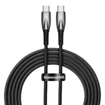 USB Type-C töltő- és adatkábel, USB Type-C, 200 cm, 5000 mA, 100W, törésgátlóval, gyorstöltés, PD, Baseus Glimmer, CADH000801, fekete kép