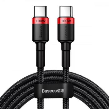 USB Type-C töltő- és adatkábel, USB Type-C, 200 cm, 5000 mA, törésgátlóval, gyorstöltés, PD, cipőfűző minta, Baseus Cafule CATKLF-AL91, fekete/piros kép